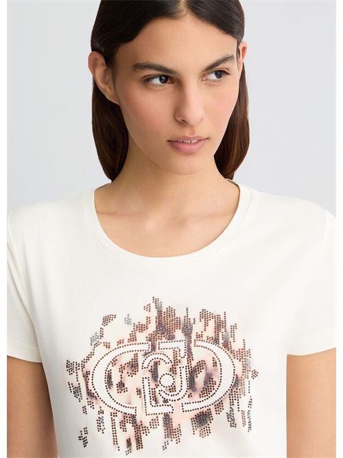 T-shirt con logo animalier e strass LIU JO SPORT | TA5173JS003M9514